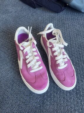 Women's Pink Suede Lace-Up Sneakers Skechers
